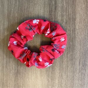 Kids Paw Animal Print Handmade Scrunchie, Red/Black/White.